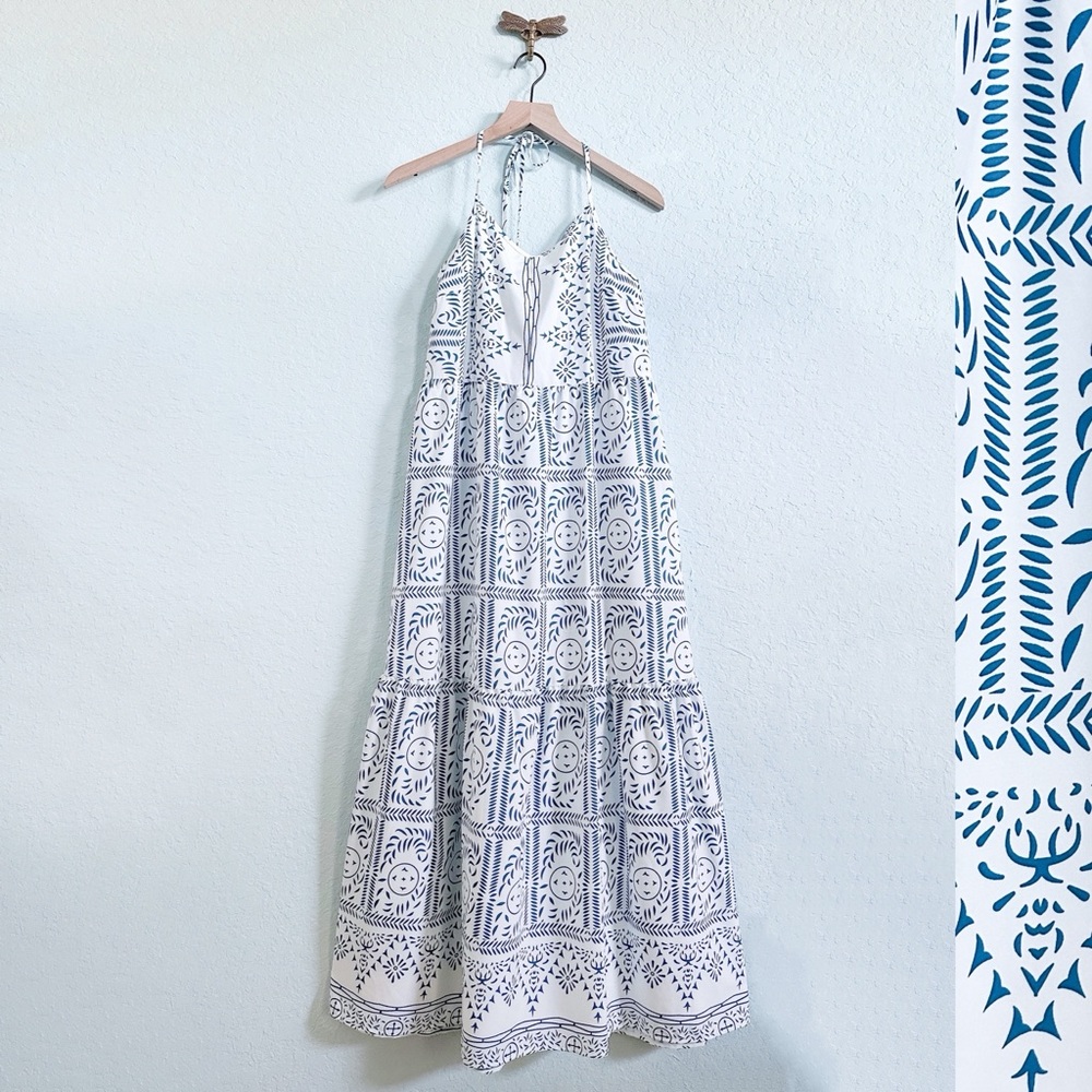 NWOT•Boho Blue and White Halter Maxi Dress•Women’s•Size Small